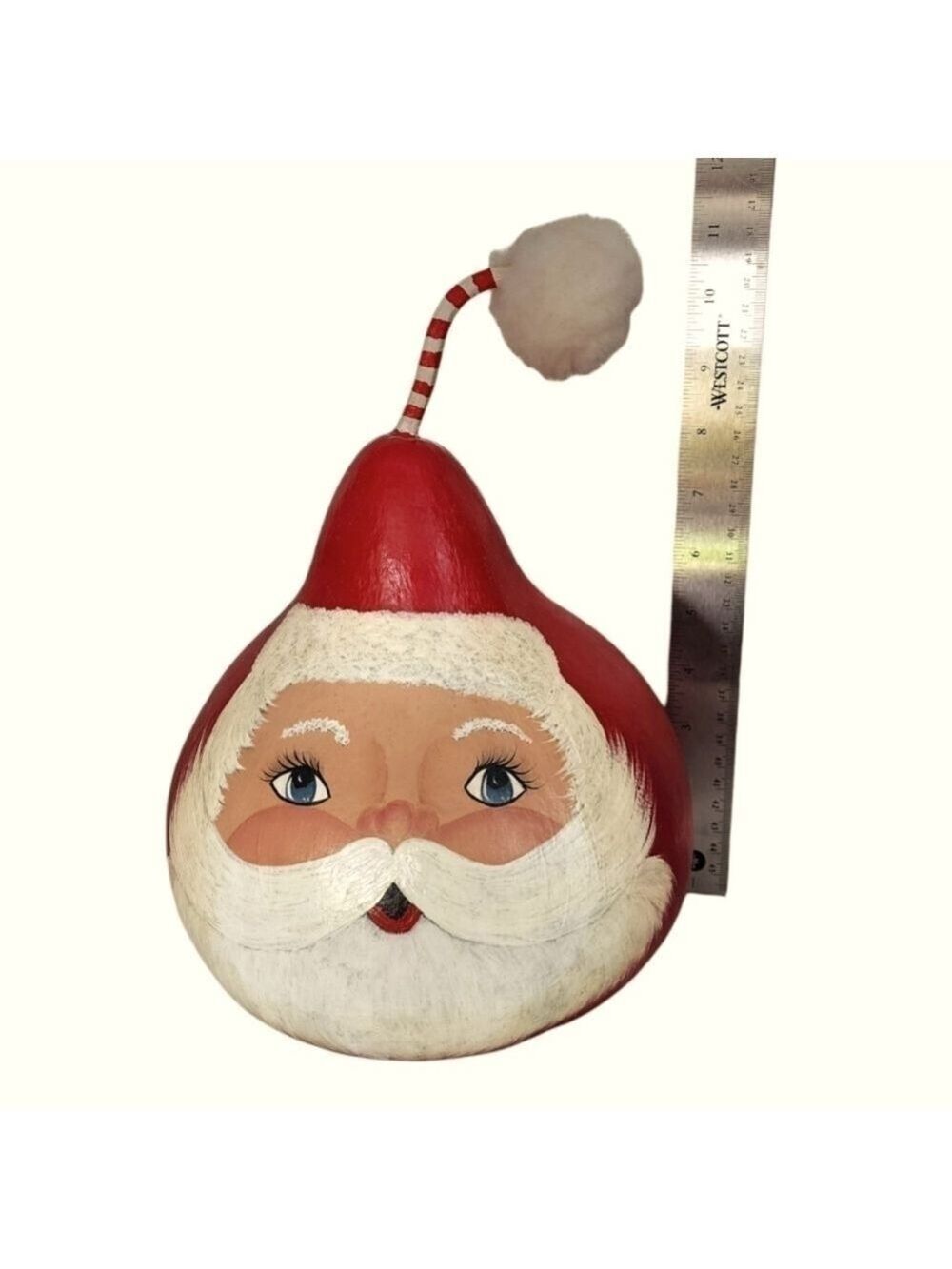 Vintage Handpainted large Santa Gourd pompom ball whimsicle